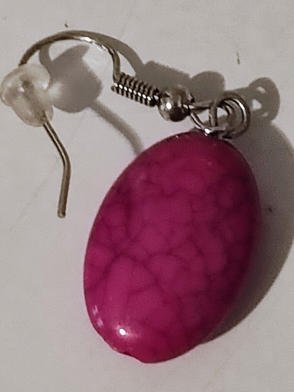 Pink Oval Stone Dangle Earrings - Handmade - Picture 2 of 2